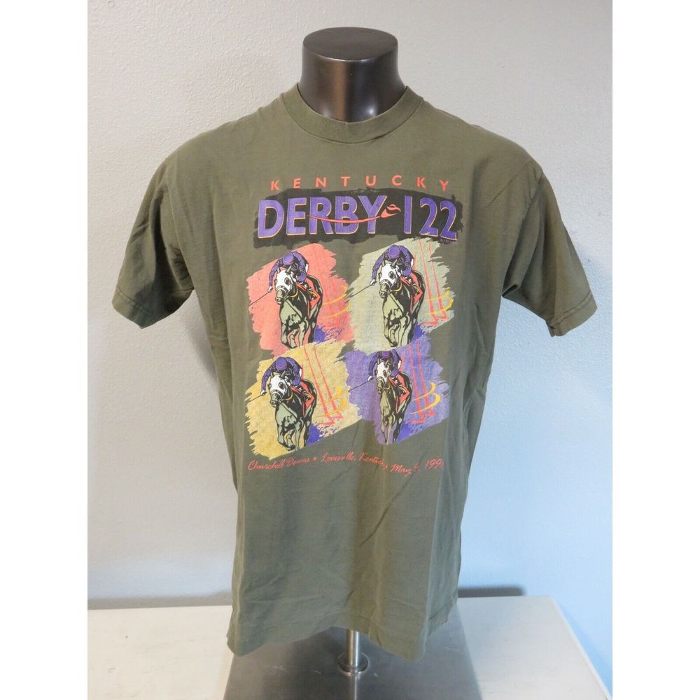 Mens Vintage Fruit Of The Loom Green Kentucky Derby 122 1995-96 Shirt Size XL
